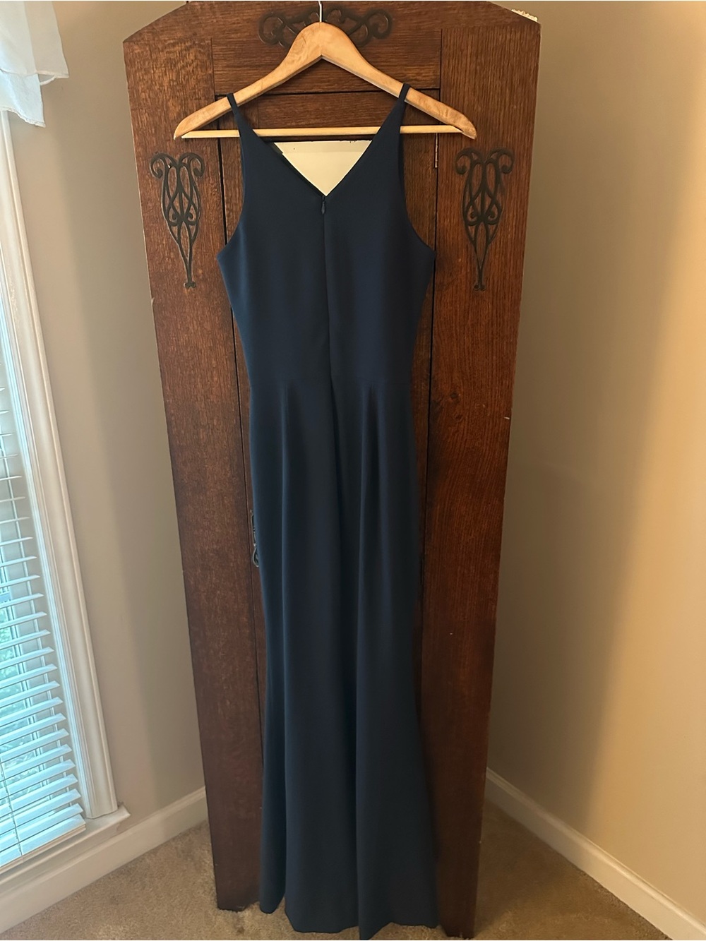 Dress the Population Iris Midnight Blue Elegant V-Neck Slit Evening Gown Size S - Picture 4 of 10